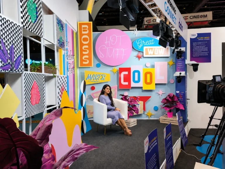 This is the Image of the exhibition stand designed and built by Skyline Events at the Broadcast India Show 2022 in Mumbai. This image shows why exhibitors choose us as their exhibition stand builder company in Mumbai.