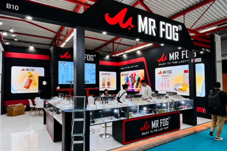 Intertabac 2023, Messe Dortmund 3 This is an image of the Mr Fog Exhibition stall that was designed and built by Skyline Events at InterTabac 2023.