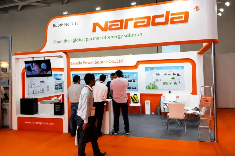 Renewable Energy Expo 2016, Greater Noida White and orange exhibition stand designed and built by Skyline Events for Renewable Energy Expo 2016