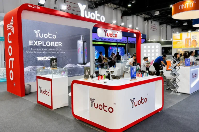 World Vape Show 2023, Dubai, UAE Custom exhibition booth designed by Skyline Events for World Vape Show 2023 Dubai